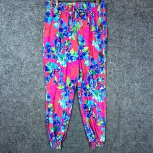 Tommy Bahama Jogger Pants Womens Small Pink Blue Hawaiian Resort Vacation Flowy
